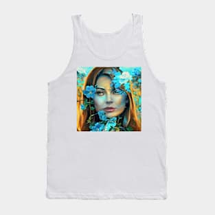 Face in blue flowers Tank Top